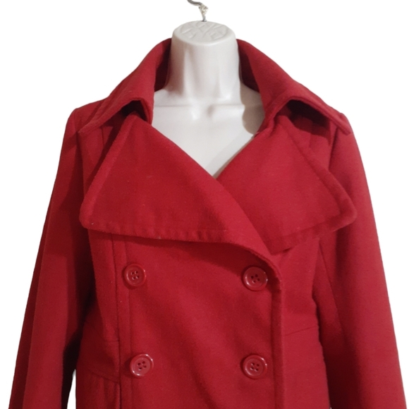 CoffeeShop Wool Blend Red Peacoat - Picture 2 of 10